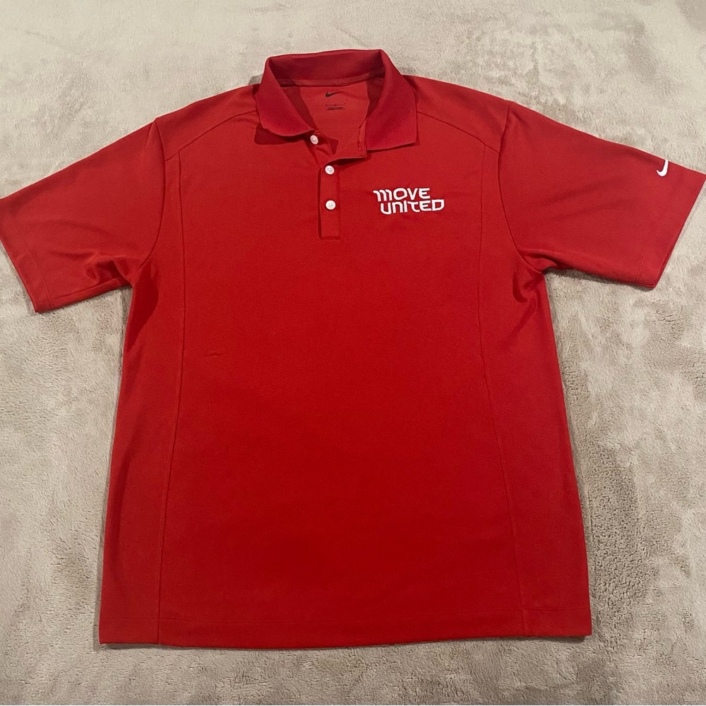 Nike Dri-Fit Polo Shirt Red Move United Logo Men’s XL Active Golf Training